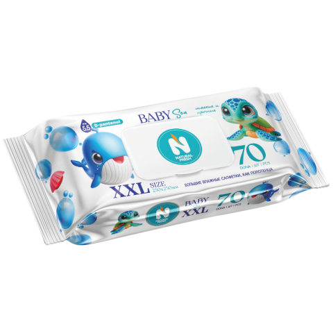 Полотенца влажные XXL, NATURAL FRESH, детские Черепашка, 70шт, 25х25 см, SG