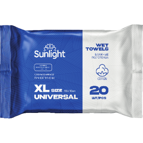 Полотенца влажные XL, SUNLIGHT Universal ХЛОПОК, 20шт, SG