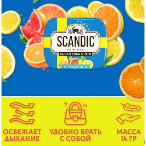 Конфеты драже без сахара Цитрусовый микс, 14гр, SCANDIC