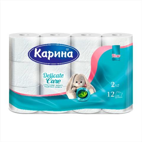 Туалетная бумага Delicate Care, 2 слоя, целлюлоза, 12 рулона, Карина