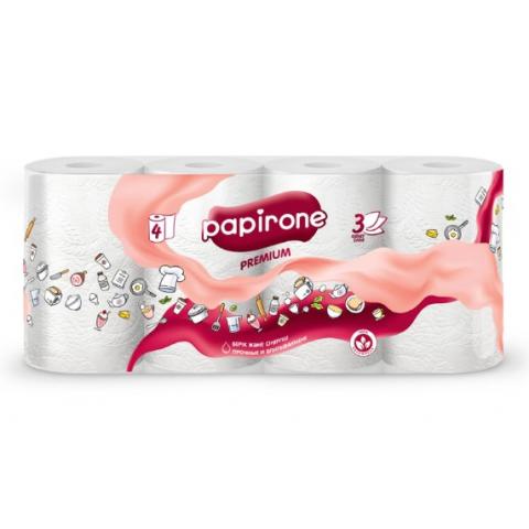 Полотенца бумажные, рулонные, 4 рулона, Premium, 3сл, 18м, Papirone