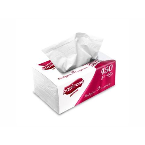 Салфетки косметические, 3 слоя, 150 шт, 15.5*20 см, мягкая упаковка, Papirone