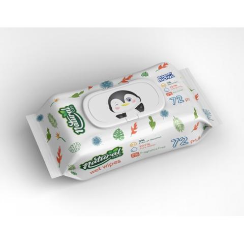 Салфетки влажные, 72 шт, Natural care, Happy Moon