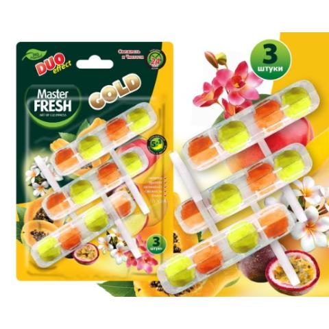 Блок подвесной для унитаза DUO EFFECT 5в1 Тропик GOLD, 3шт, Master FRESH