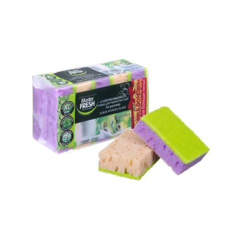 Губка для посуды, 5 шт, XL-размер 100х70х33мм, Master FRESH