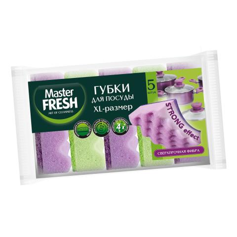 Губка для посуды, 5 шт, волна XL-размер STRONG effect, Master FRESH
