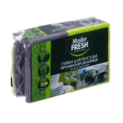 Губка для посуды, 2 шт, профилированная Black, Master FRESH
