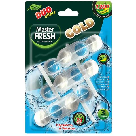 Блок подвесной для унитаза DUO EFFECT 5в1 Морской, 3шт, GOLD Master FRESH