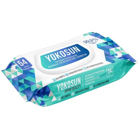 Салфетки влажные, 54 шт, антибактериальные, YokoSun