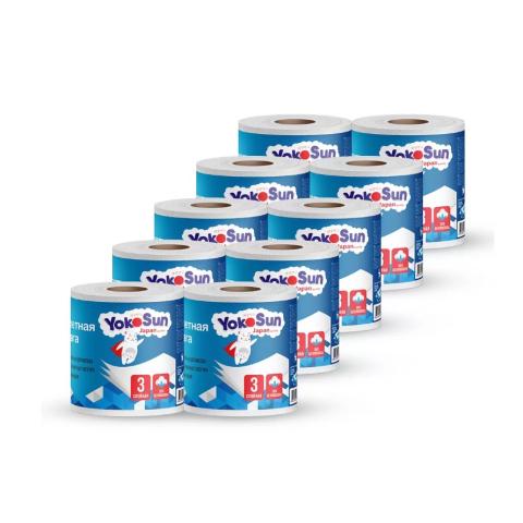 Туалетная бумага, 3 слоя, 40м, 10 шт, YokoSun