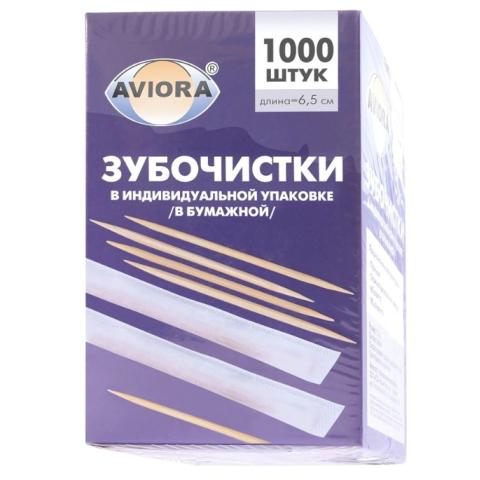 Зубочистки бамбуковые в инд. бумажной упаковке, 1000 шт, AVIORA