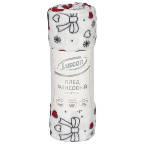 Плед флисовый Подарки, 130 х 170см, белый, Luscan