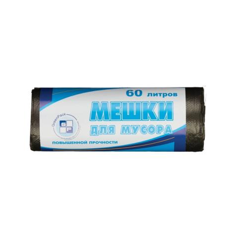 Мешки для мусора 60л, 25шт, 10мкм, 60x80см, черный, Green Pack