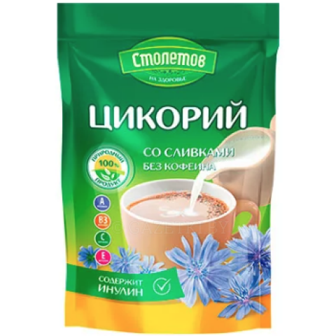 Напиток кофейный растворимый Цикорий Со сливками, 100г, зиплок, Столетов