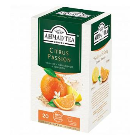 Чай травяной Ahmad Tea со вкусом и ароматом апельсина и лимона, 20х2г, в пакетиках с ярлычками