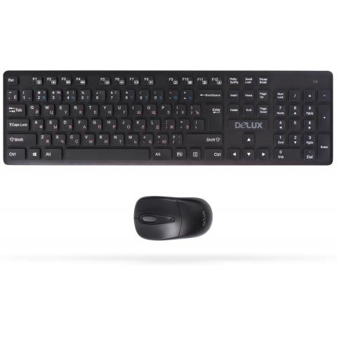 Комплект беспроводной клавиатура+мышь, Delux, DLD-1505OGB, USB, черный