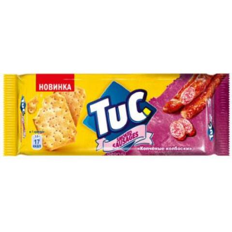 Крекер соленый TUC SMOKED SAUSAGES со вкусом копченые колбаски, 100г